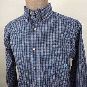 Ariat Pro Series Men’s Large Blue Plaid Button Down Shirt L/S Western Workwear